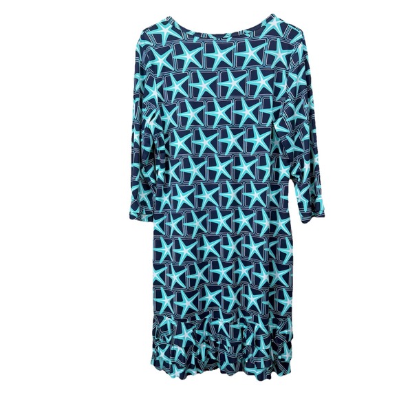 Lulu B Blue Starfish 3/4 Sleeve Flounce Ruffle Hem Shift Dress Size MEDIUM - Picture 6 of 12